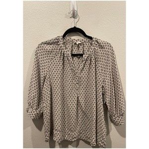 JOIE Izzy 3/4 Sleeve V-Neck Honeycomb Print Silk Blouse